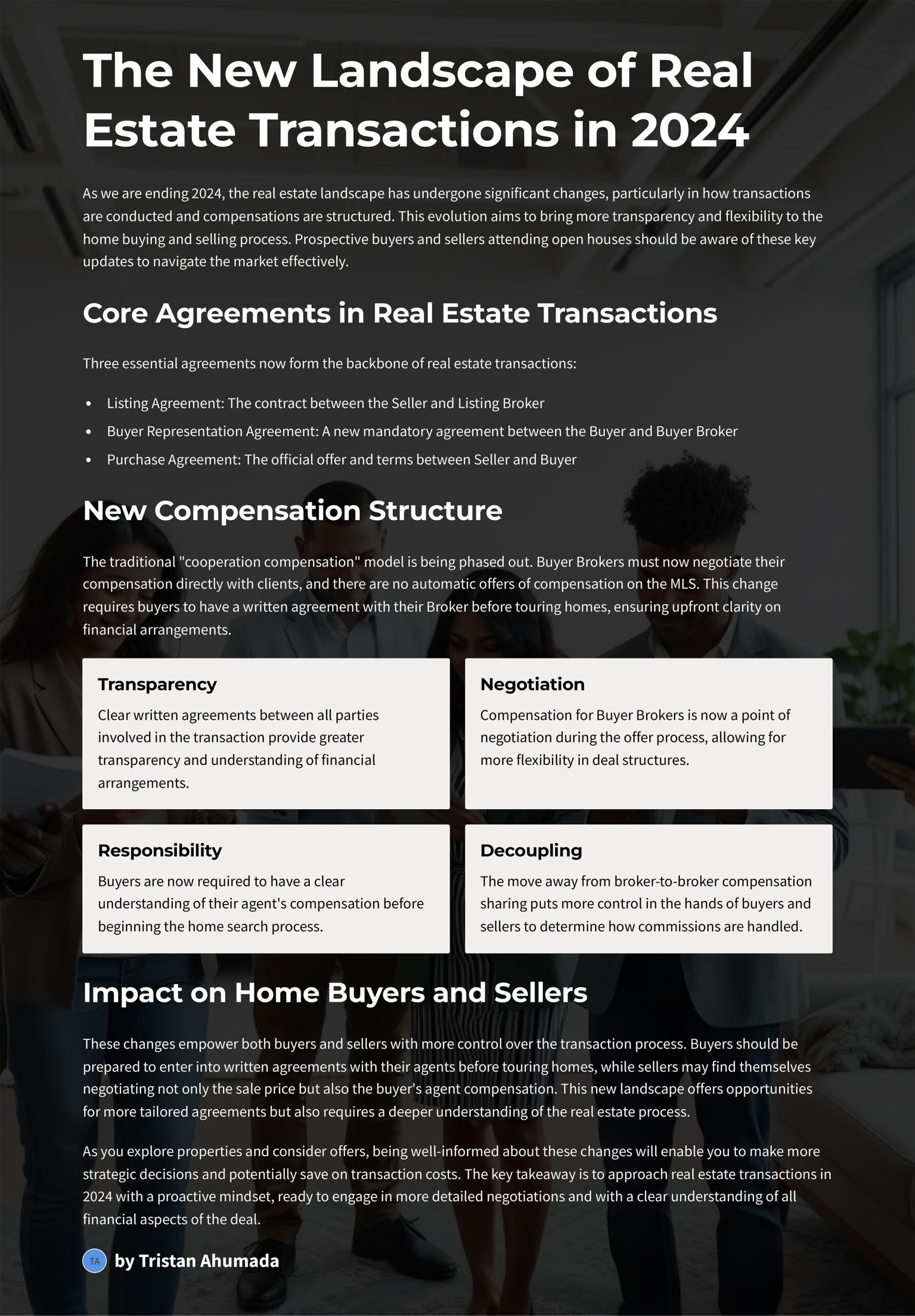 A graphic by Tristan Ahumeda regarding the changes to real estate transactions for 2024