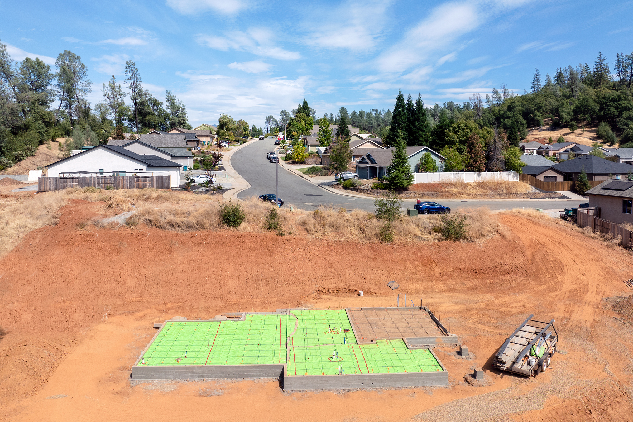 Image from Oakridge Estates in Shasta Lake showing the forms for the foundation