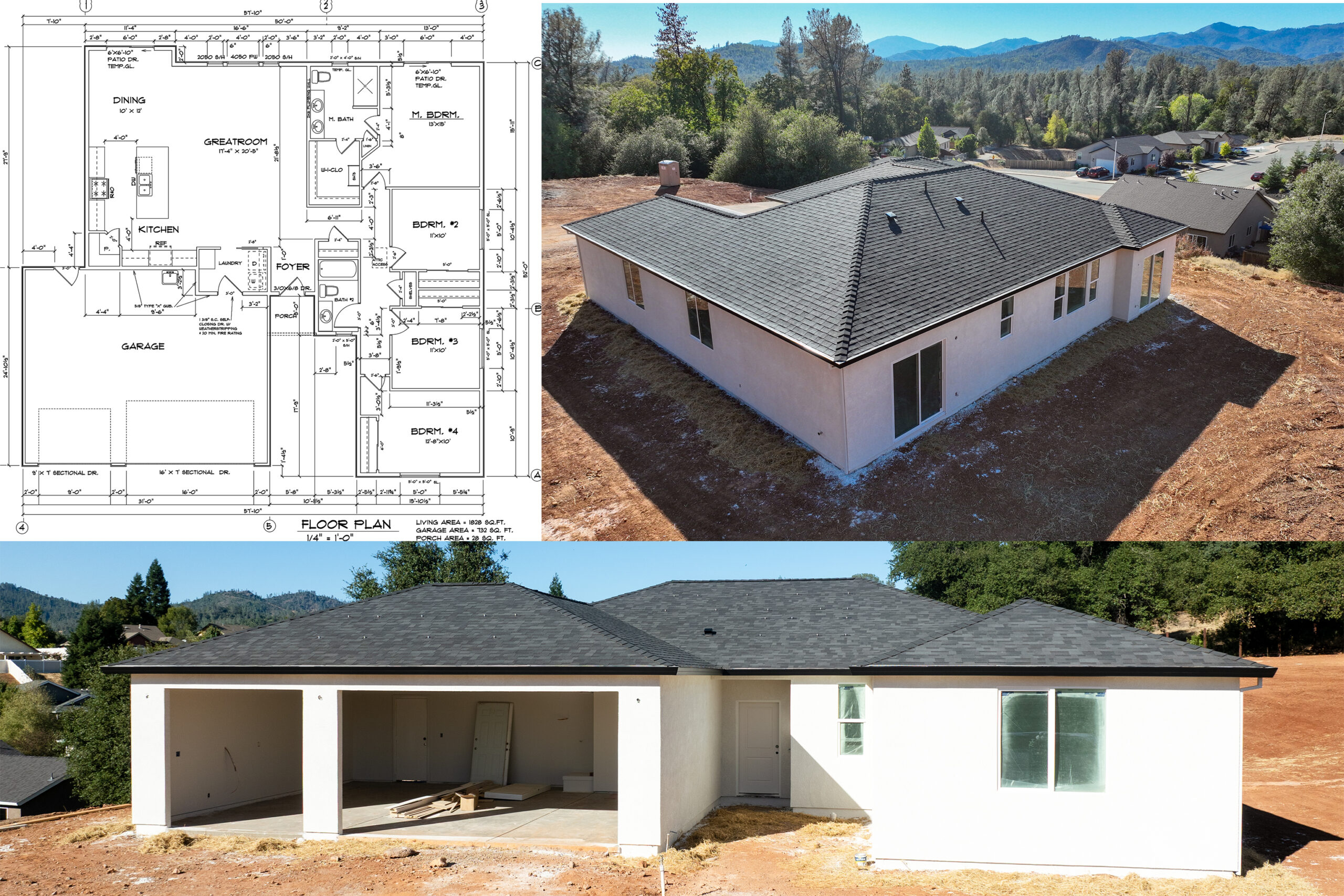 Comp photo floorplan and present elevation of home